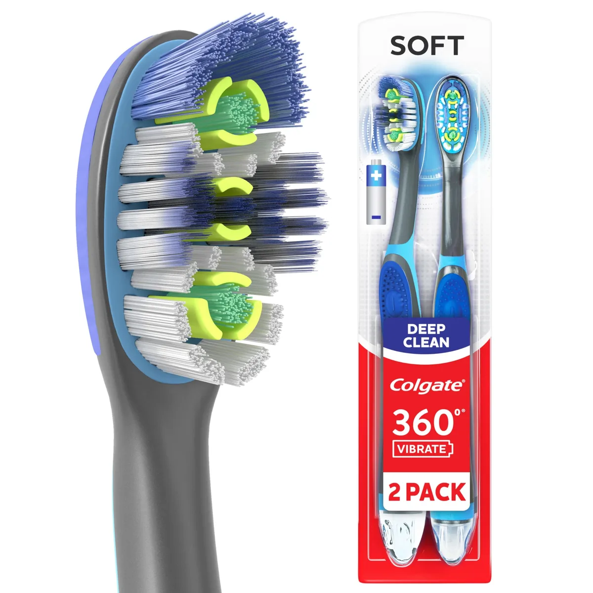 Two white battery toothbrushes with soft bristles and vibrating heads