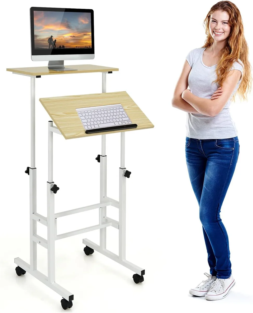 BFKK BFKK Mobile Standing Desk Natural 23.5 x 24 in 27.5 to 40 in height — product photo