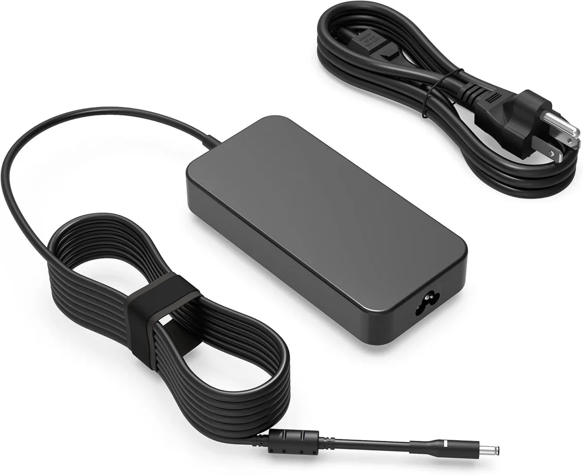 Black rectangular 130W laptop charger with detachable power cord