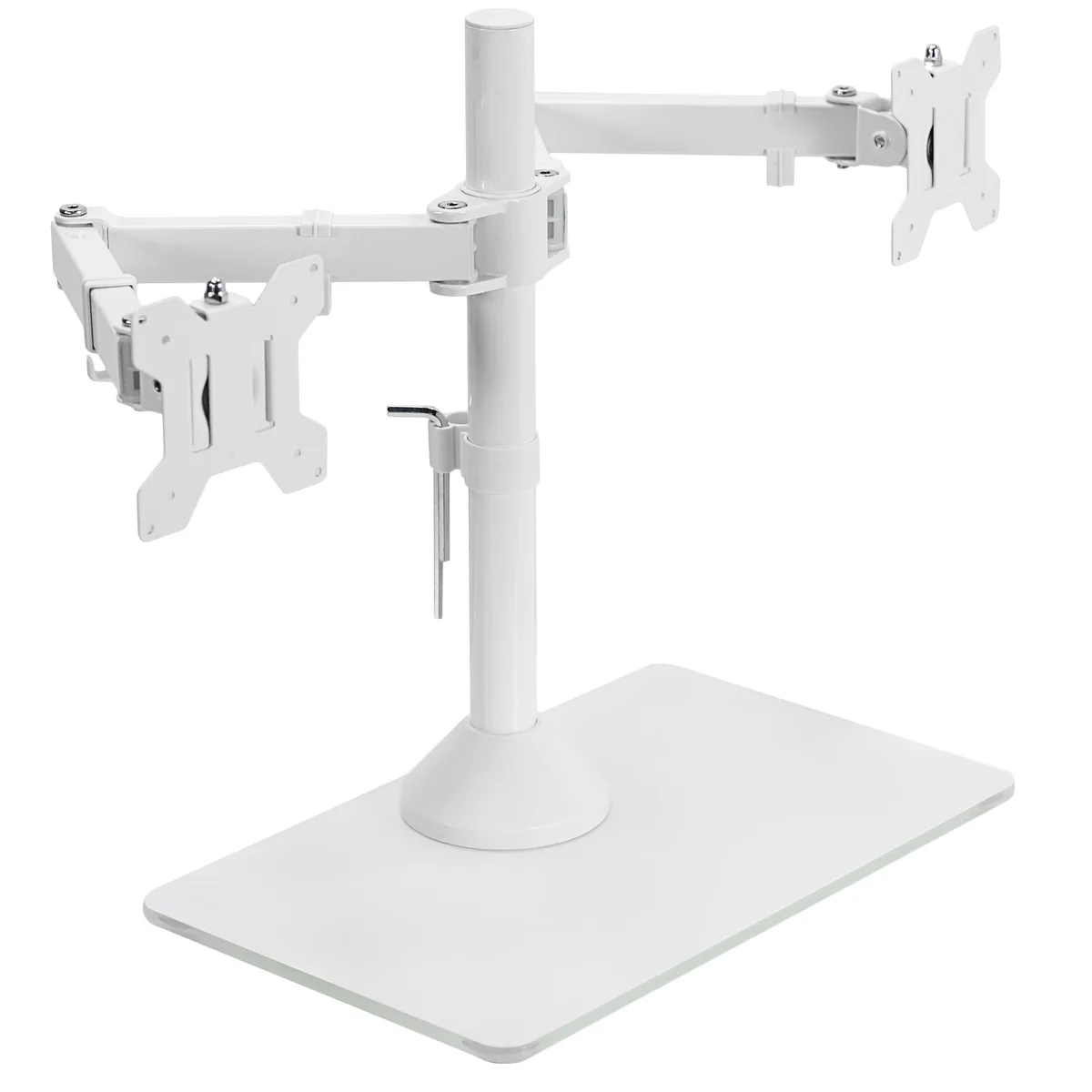 VIVO VIVO White Dual Monitor Mount Glass Base 2×32″ 17″ Pole 33″ Arms — product photo