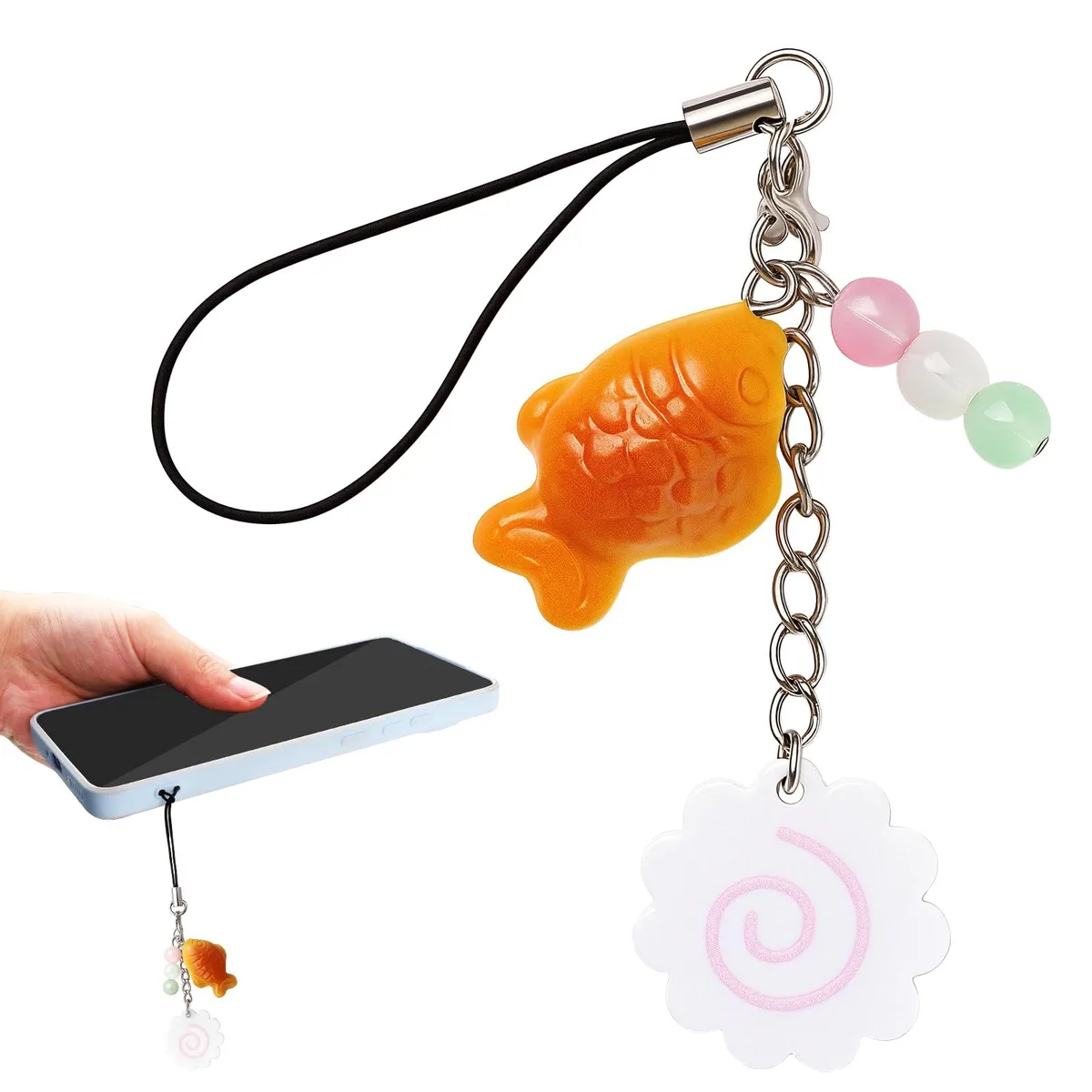  Fish Phone Charm Taiyaki Narutomaki 925 Silver 3.94 in x 2.76 in x .39 in — product photo