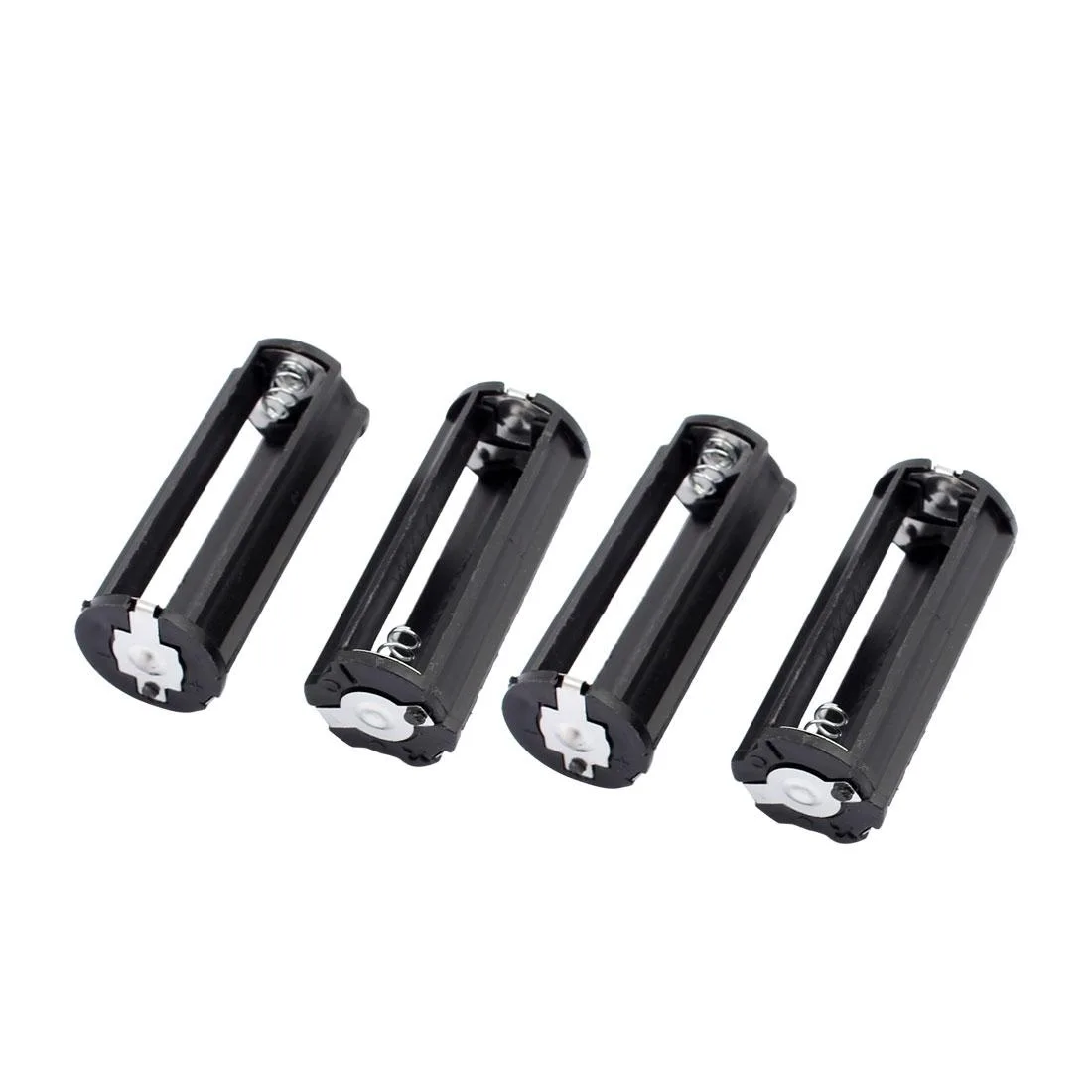Four black cylindrical AAA battery holders with spring contacts