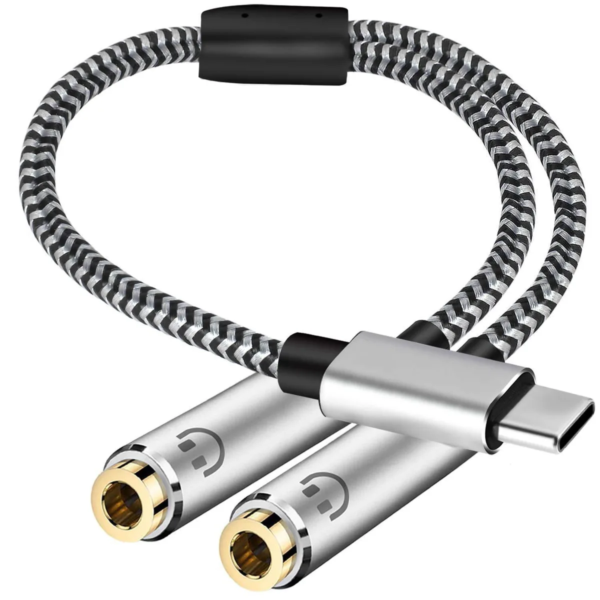 KEHIPI KEHIPI USB C to Dual 3.5mm Audio Adapter Gray 15000 bend DH112257 — product photo