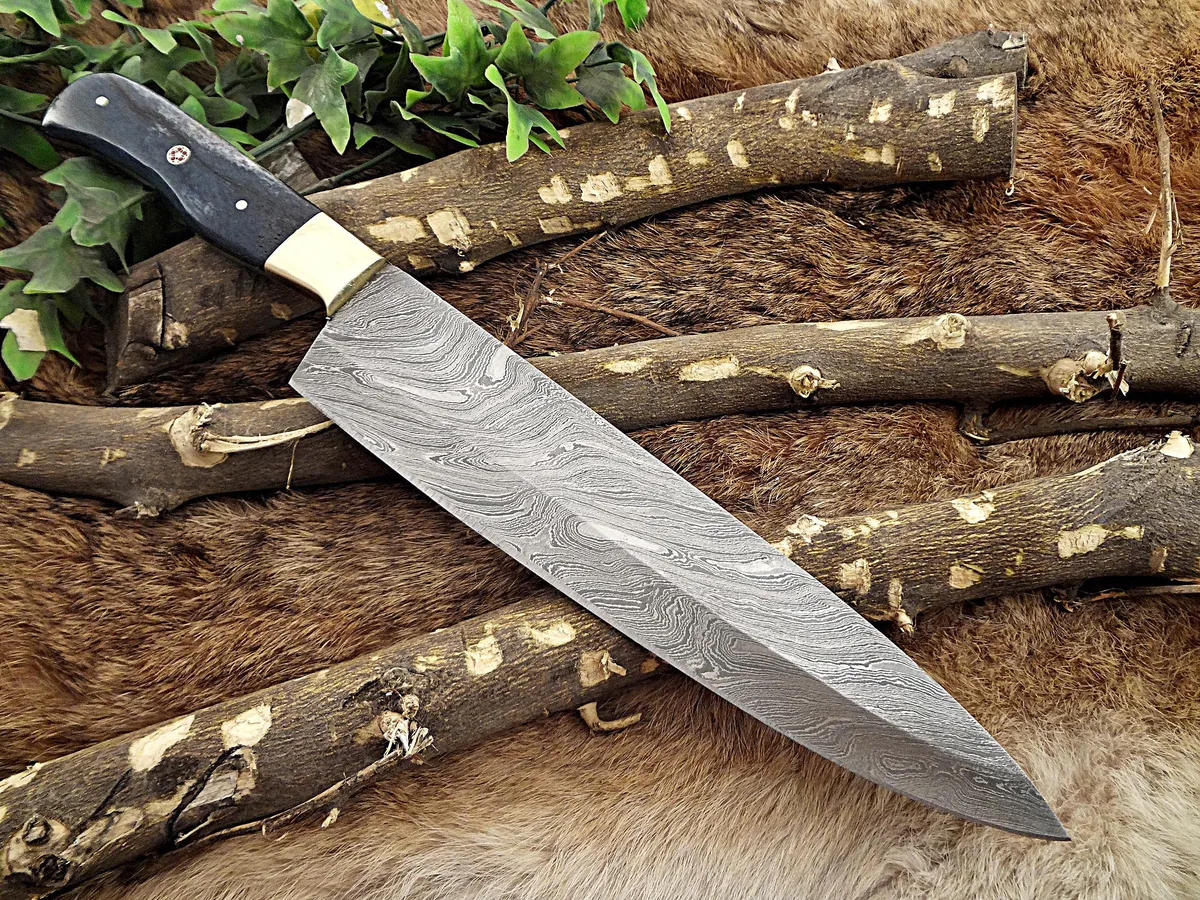 Damascus Depot Damascus Depot 14" Hand-Forged Chef Knife Blue Camel Bone 1095/15N20 56-58 HRC — product photo