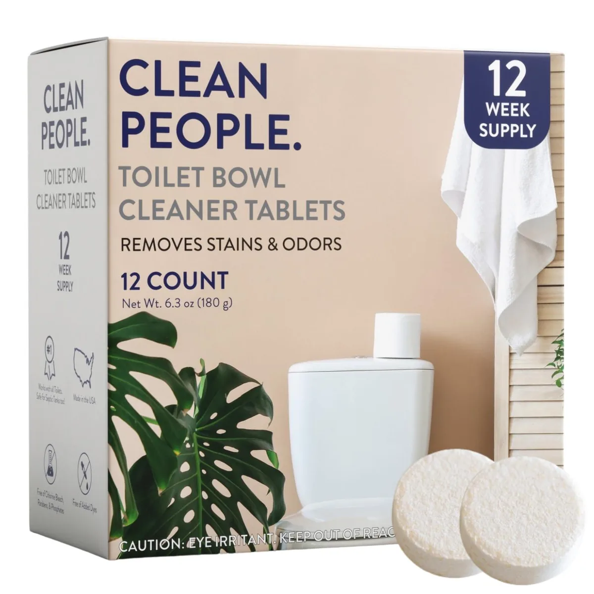 White tablet cleaner pack, twelve count, lemon scent