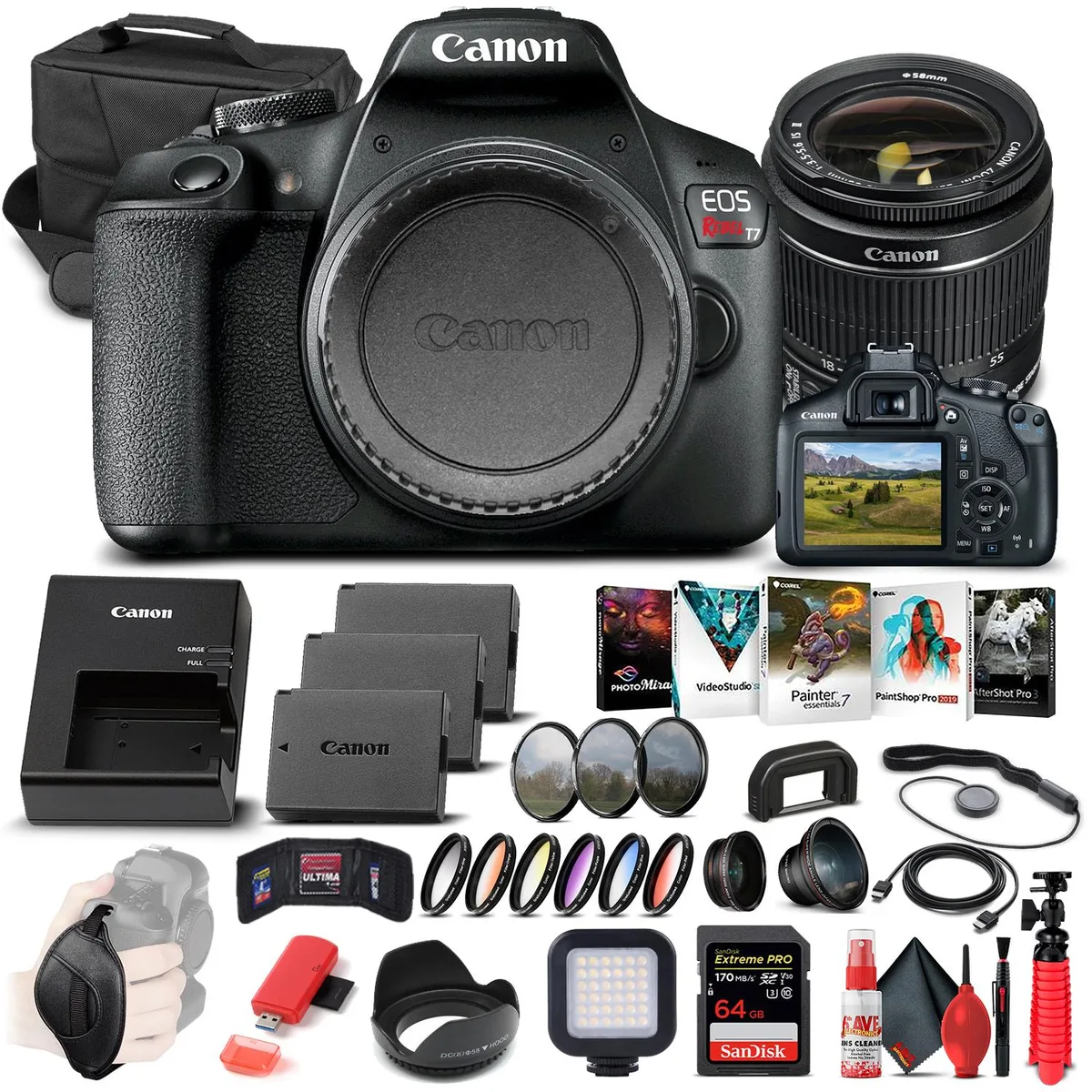 Canon Canon EOS Rebel T7 DSLR Camera Kit 18-55mm Advanced Bundle 64GB — product photo