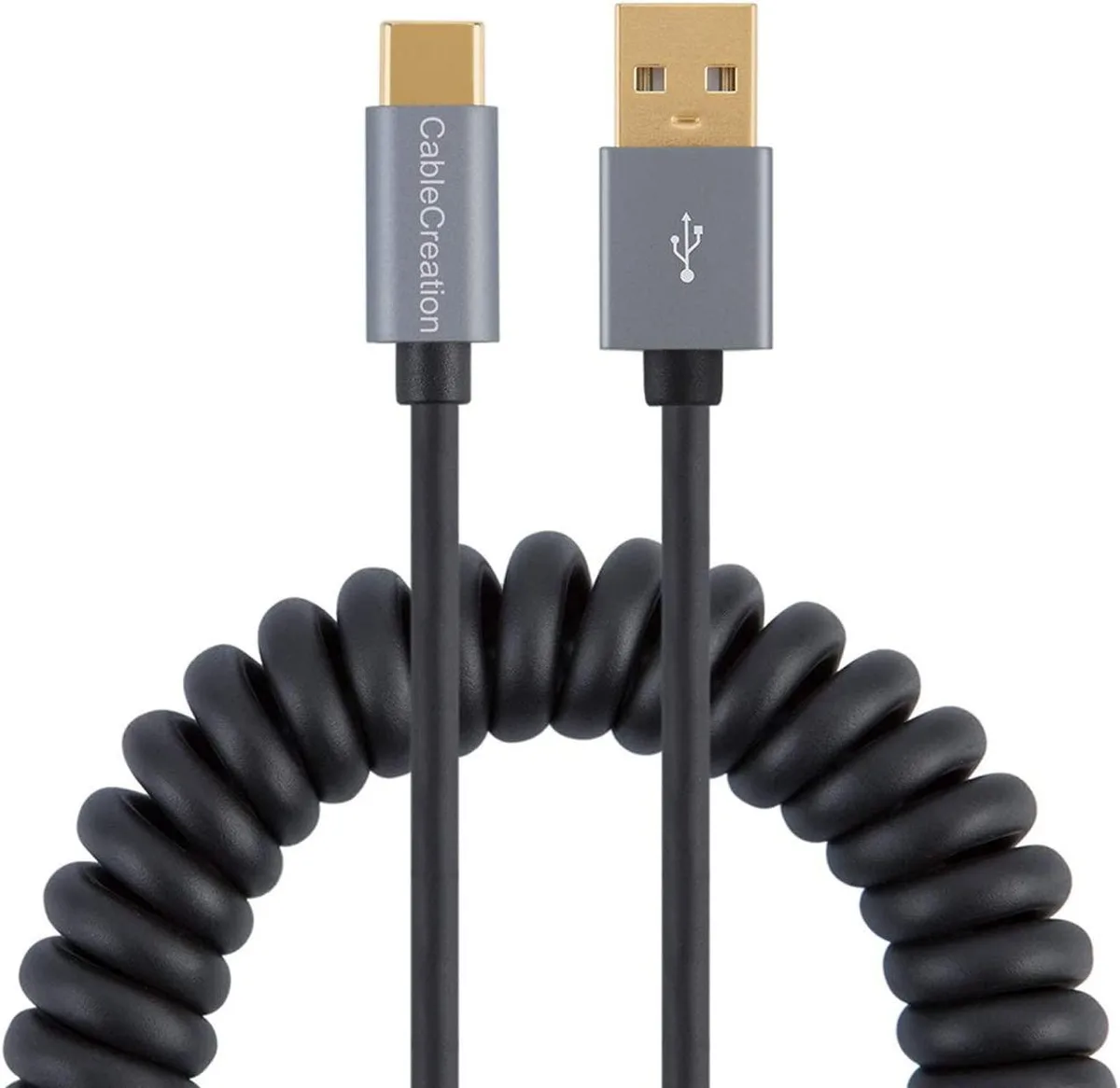 CableCreation CableCreation Coiled USB A to USB C Cable 0.6-4 ft Black Aluminium Shell — product photo