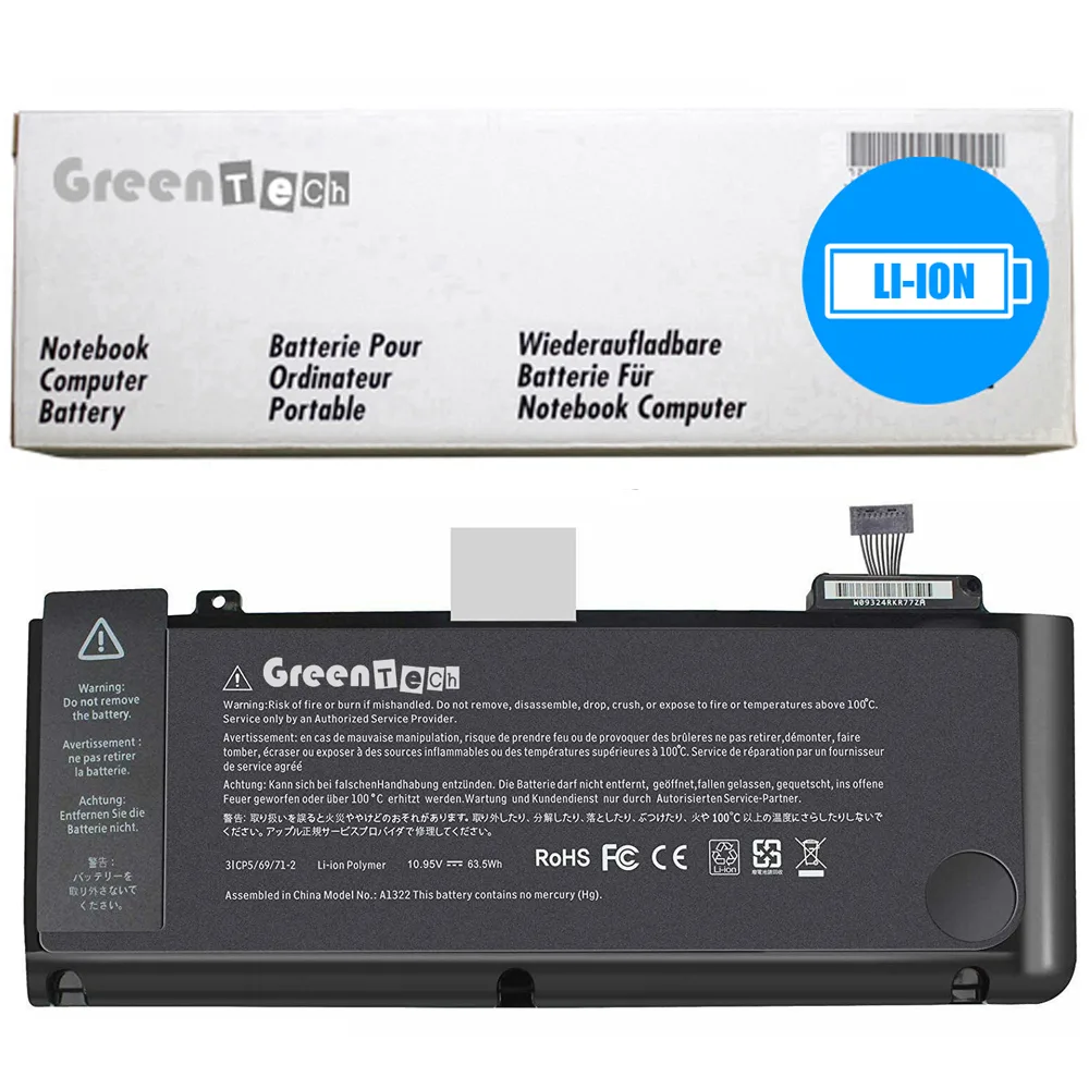 GreenTechLLC GreenTechLLC A1322 661-5229 laptop battery MacBook Pro 13 2011 2012 10.95V 63.5Whr — product photo