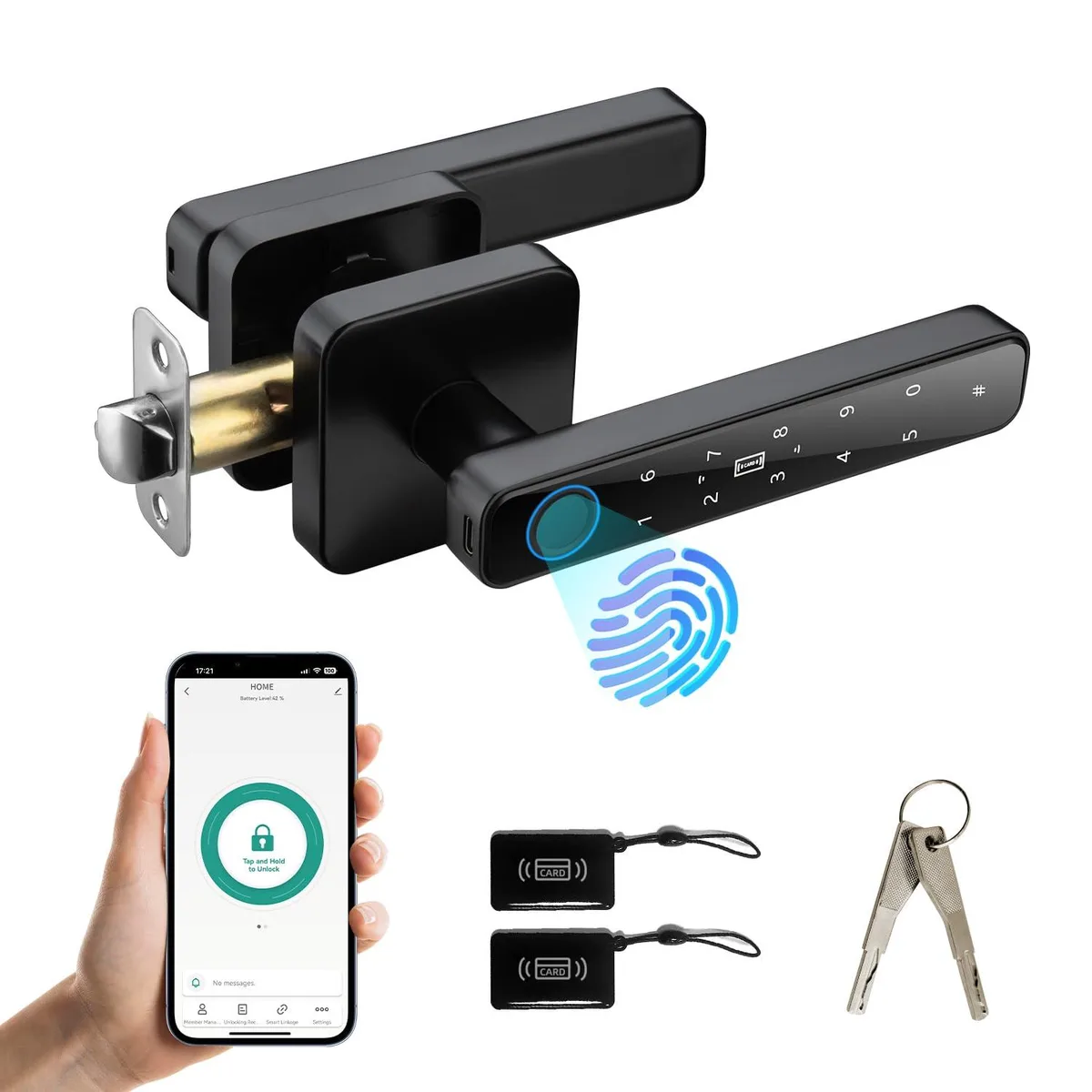  PUNIAMOLOCKY TY-197 smart door lock fingerprint keypad Bluetooth 100 users 6.1x2.34x2.44 in 1.5 lb — product photo