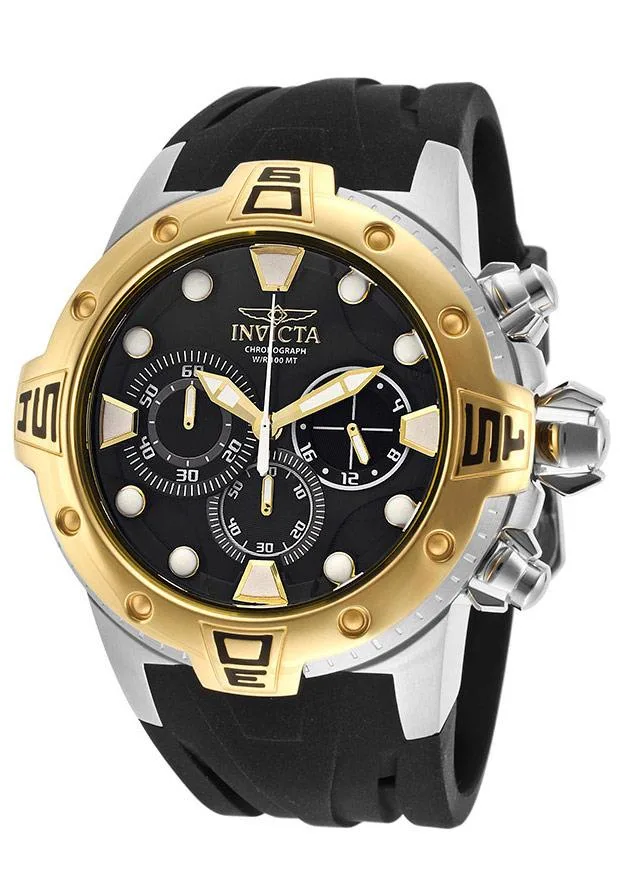 Large 48 mm black stainless steel chronograph with polyurethane strap, 18 mm thick, 100 m water resistant