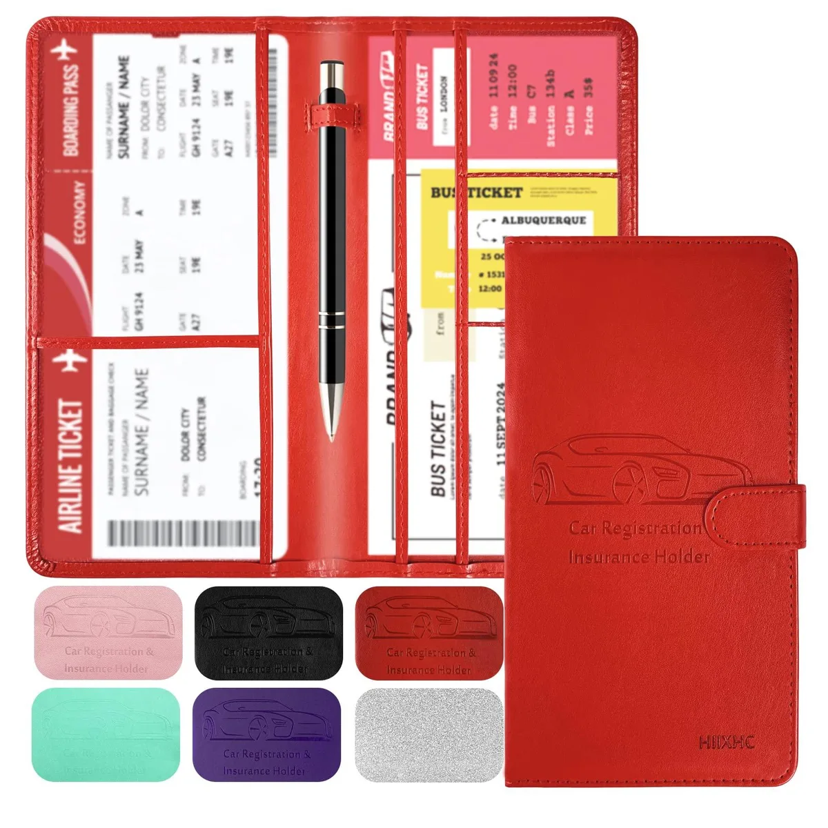  HIIXHC Car Registration Wallet Red Faux Leather Magnetic Closure 9.8x5.3in — product photo