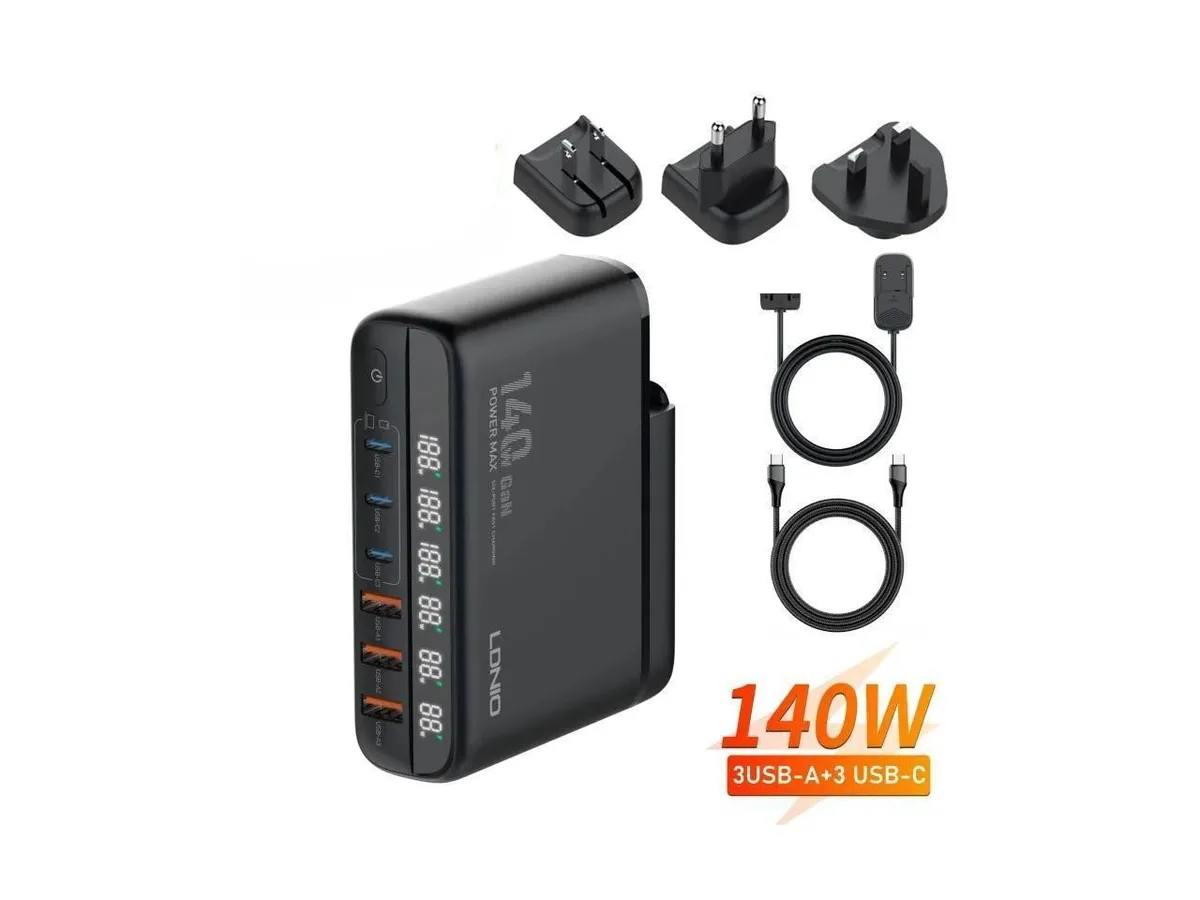 IXJYLCPC IXJYLCPC 140W GaN 6-Port USB-C/A Charger Black — product photo
