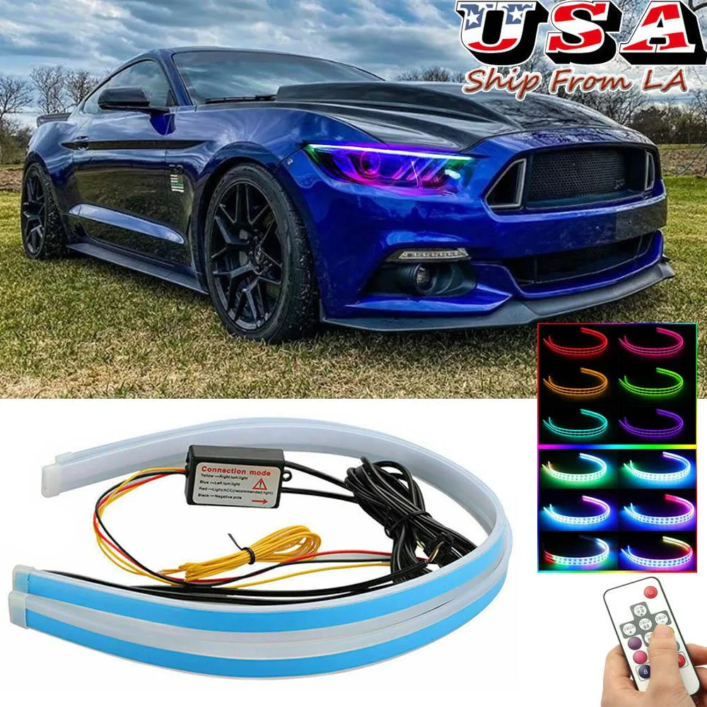SIMPLEX TECHNOLOGY CO., LIMITED SIMPLEX TECHNOLOGY CO., LIMITED 60cm 36-SMD 5050 RGB Flexible LED DRL Turn Signal Pair for Ford Mustang — product photo