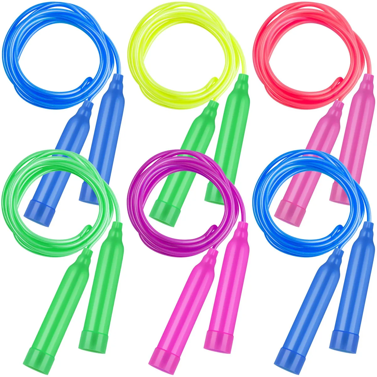6 Pack Colorful Jump Rope Set Adjustable Plastic 7.3 feet — product photo