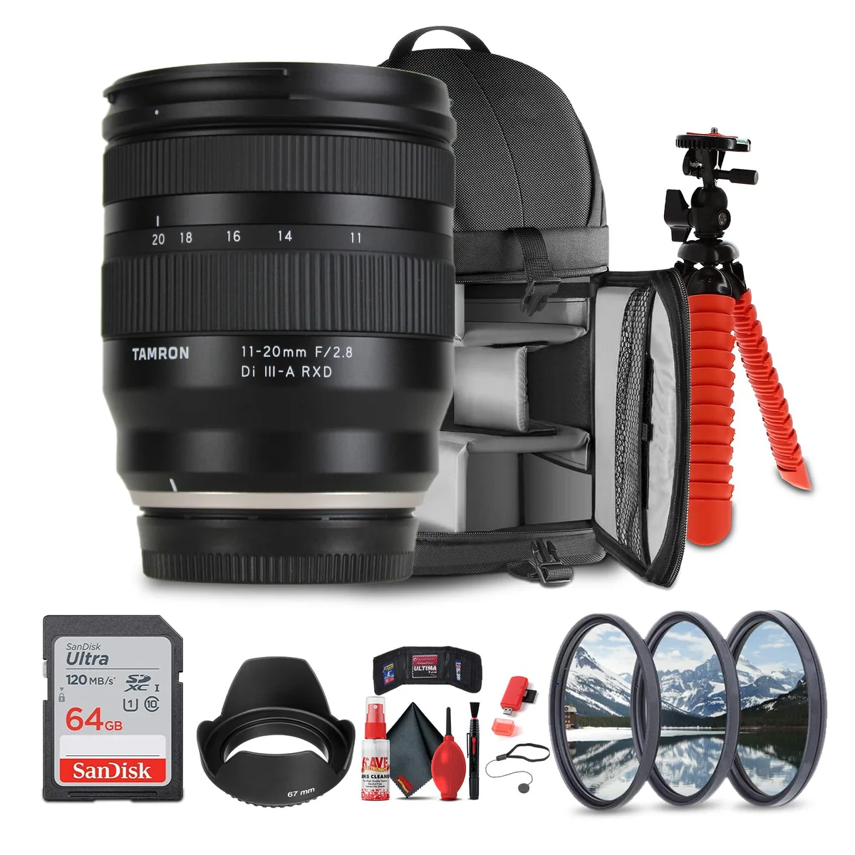 Tamron Tamron 11-20mm f/2.8 Di III-A RXD Lens (FUJIFILM X) + Sling Backpack + Kit — product photo
