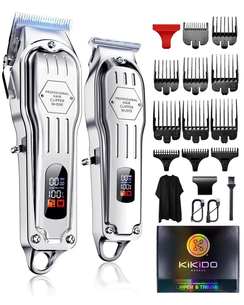 Cordless hair clipper set with ten guide combs and USB cables