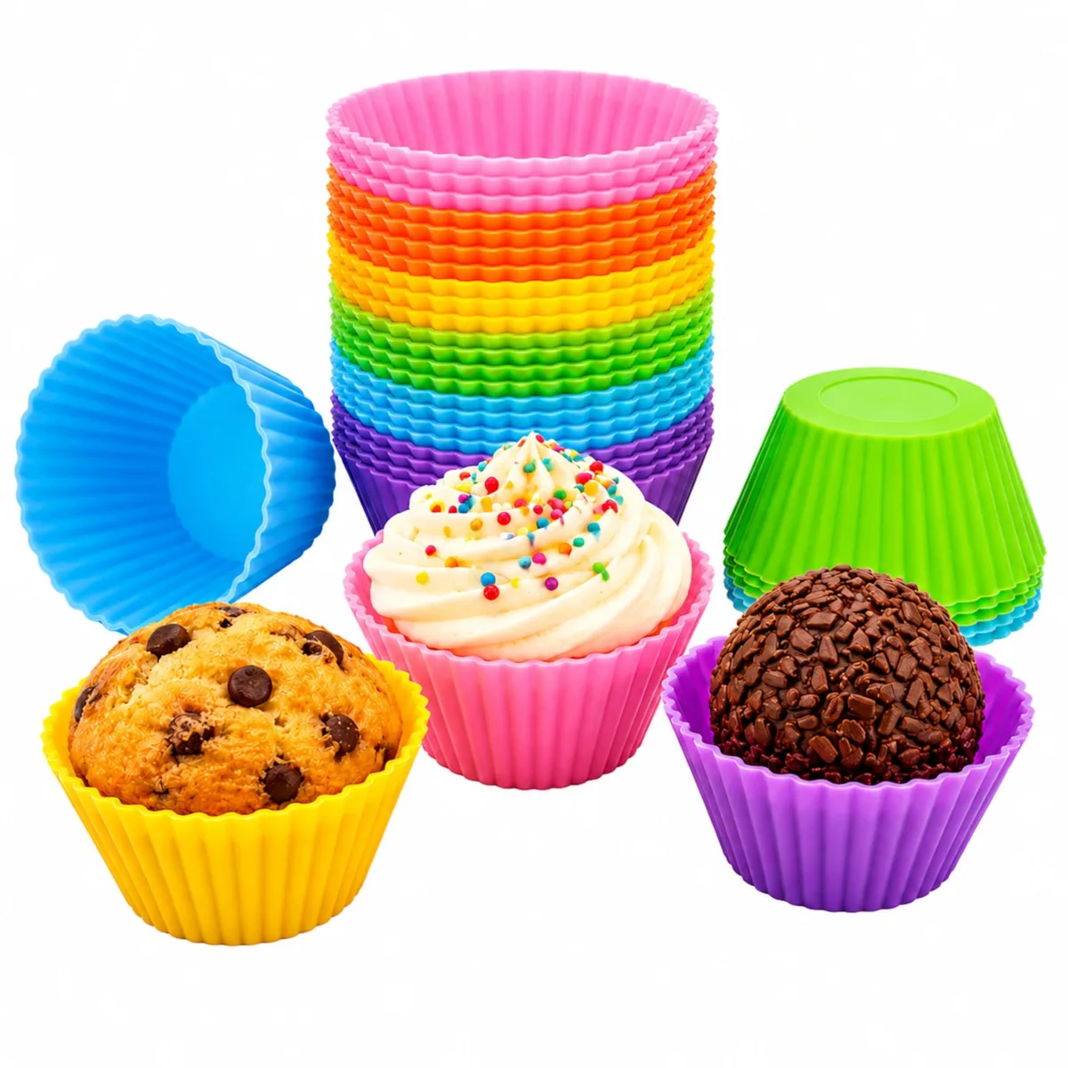 Plum blossom mini silicone muffin cups 24 pack 1.97 inch top diameter 6 colors