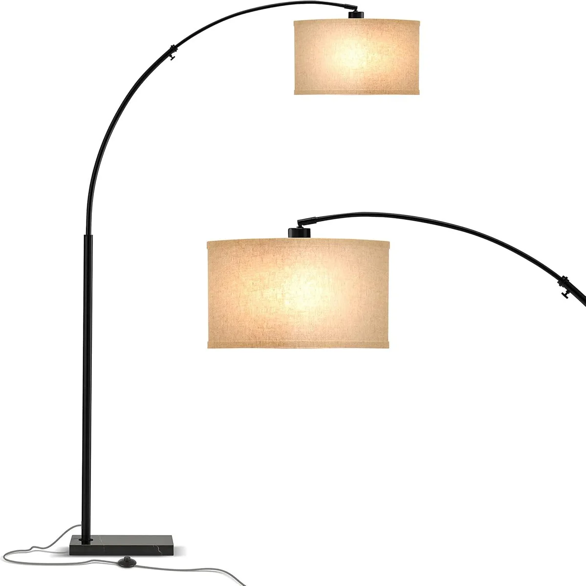 Black marble base arc floor lamp with adjustable 44in reach