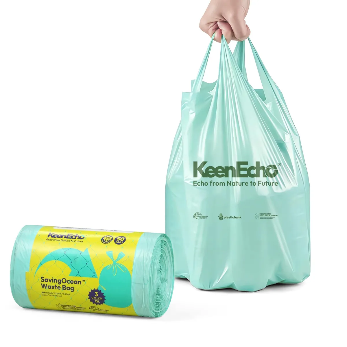  KeenEcho 3 Gallon 50 Count Green Trash Bags with Handle — product photo