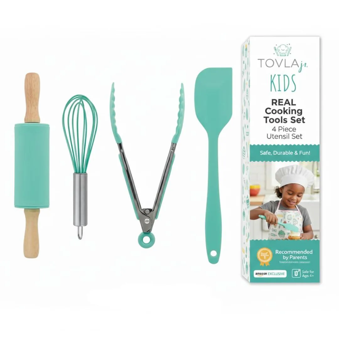  Tovla Jr. 4-Piece Kids Kitchen Utensil Set — Blue Silicone — product photo
