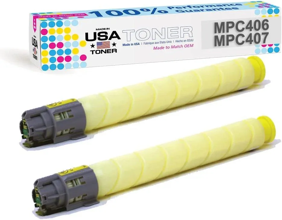 MADE IN USA TONER MADE IN USA TONER Yellow High Yield 2-Pack for Ricoh MP C306 C307 C406 C407 8000 pages — product photo