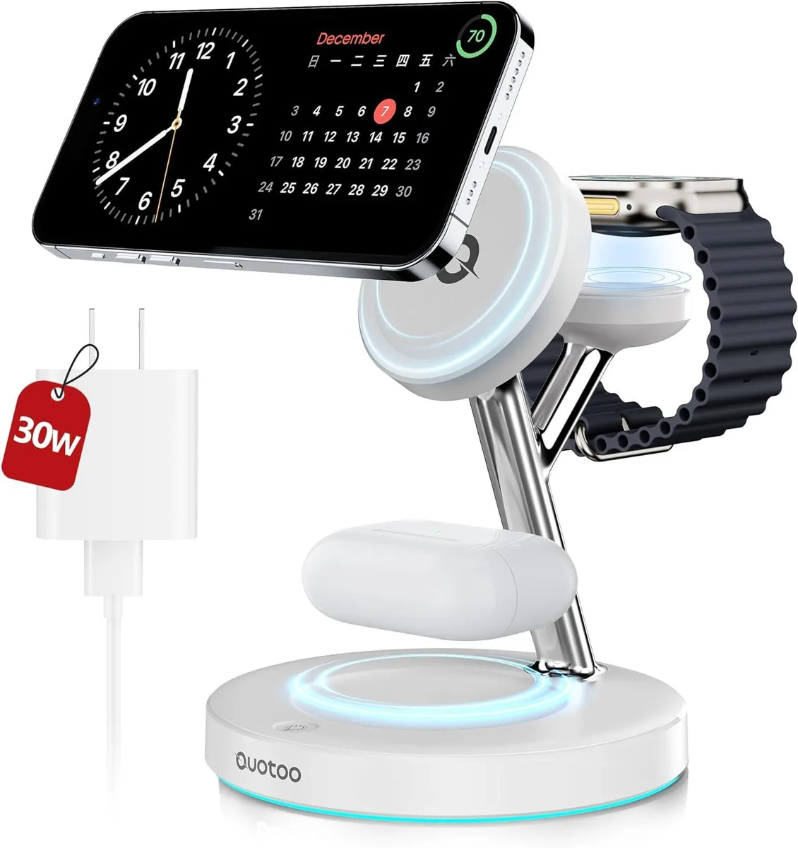 PISKEKAT PISKEKAT 3-in-1 Wireless Charging Station 15W Mag-Safe Stand White — product photo