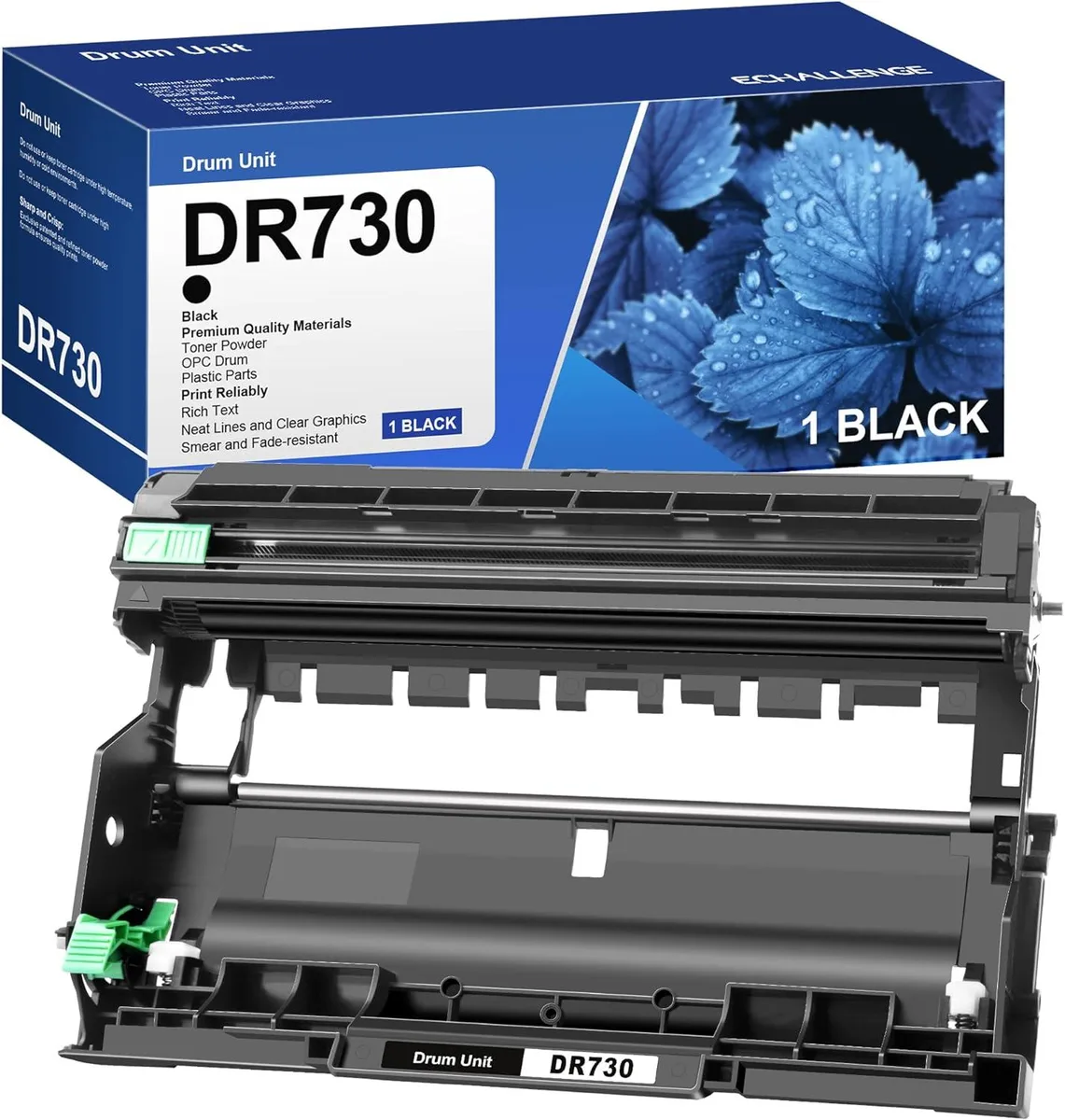 Black cylindrical drum unit in plastic packaging