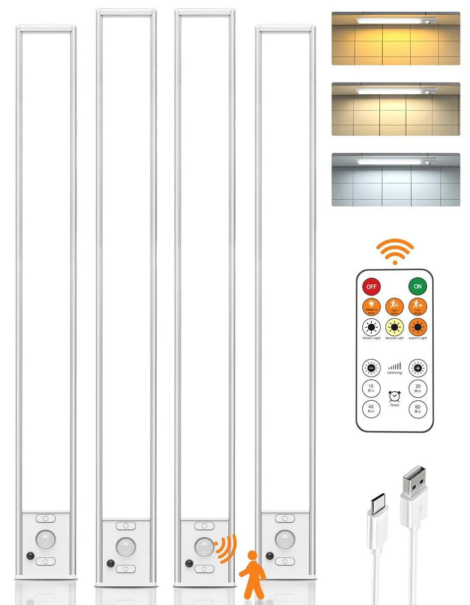 Four white 16-inch LED bars with remote and USB cables