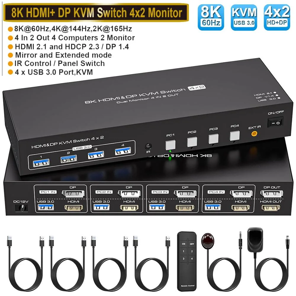 SMA SMA Dual Monitor HDMI DisplayPort KVM Switch 4 PC 8K@60Hz 4K@120Hz — product photo