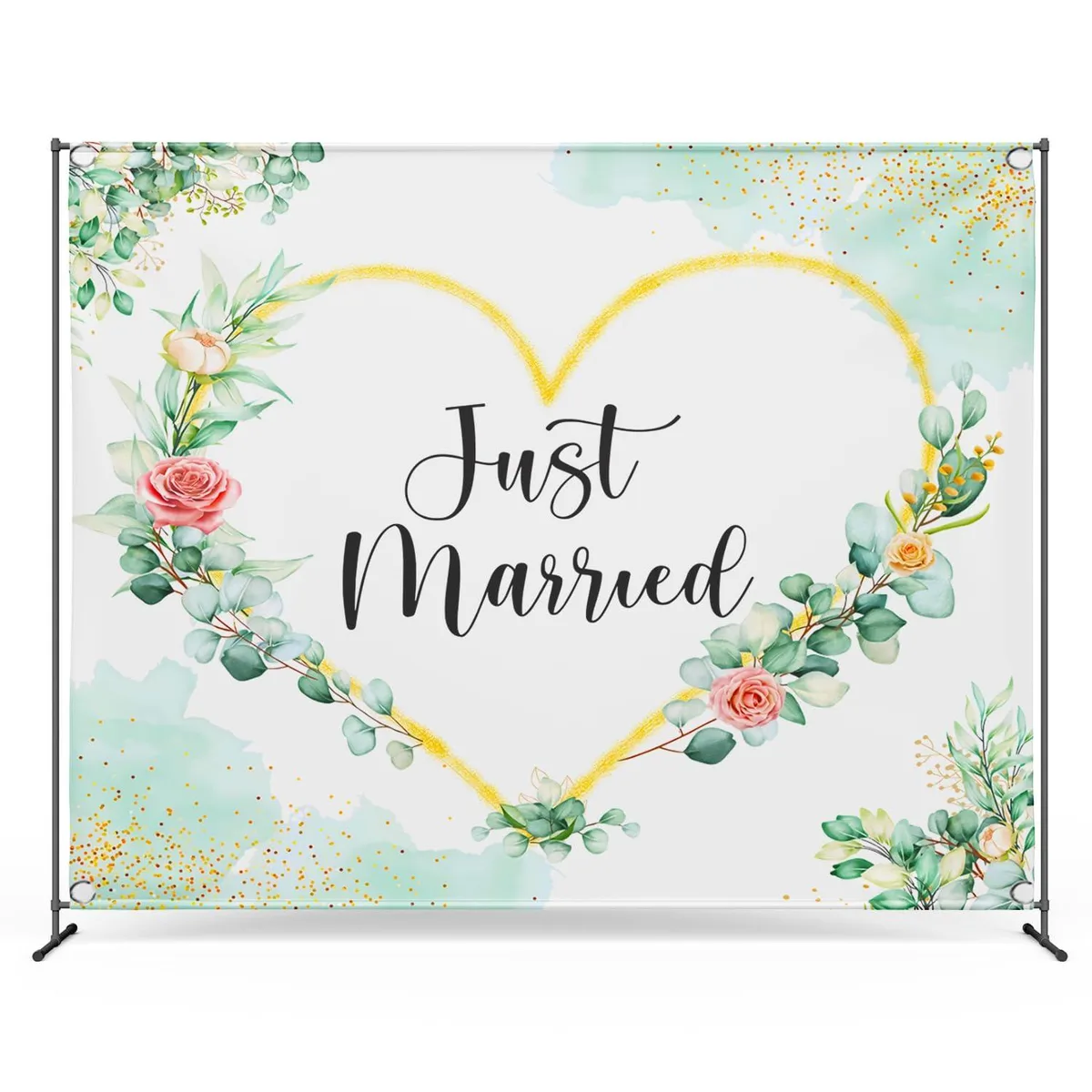 Zink Zink Wedding Photo Backdrop 4.5 Ft x 6 Ft Floral Just Married — product photo