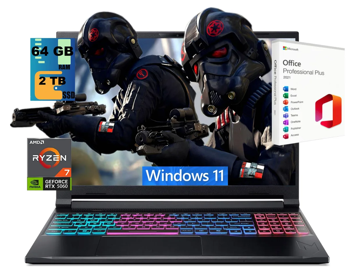 Acer America Acer America Nitro V 16S gaming laptop 16" WUXGA 180Hz Ryzen 7 260 RTX 5060 64GB 2TB — product photo