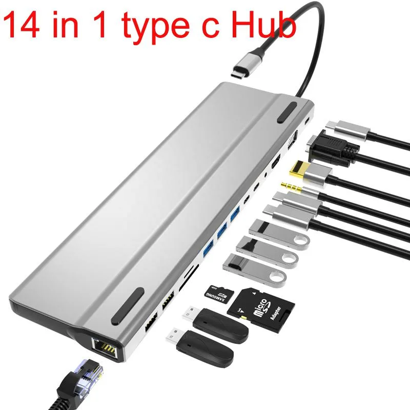 Jansicotek Jansicotek DS14IN1 14-in-1 Aluminum USB-C Hub for MacBook 87W PD Silver — product photo