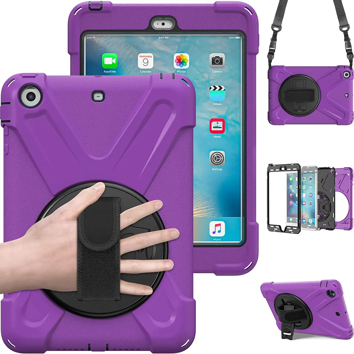Werleo Werleo A1599 laptop case for iPad Mini 1 2 3 Purple 360 stand hand shoulder strap — product photo