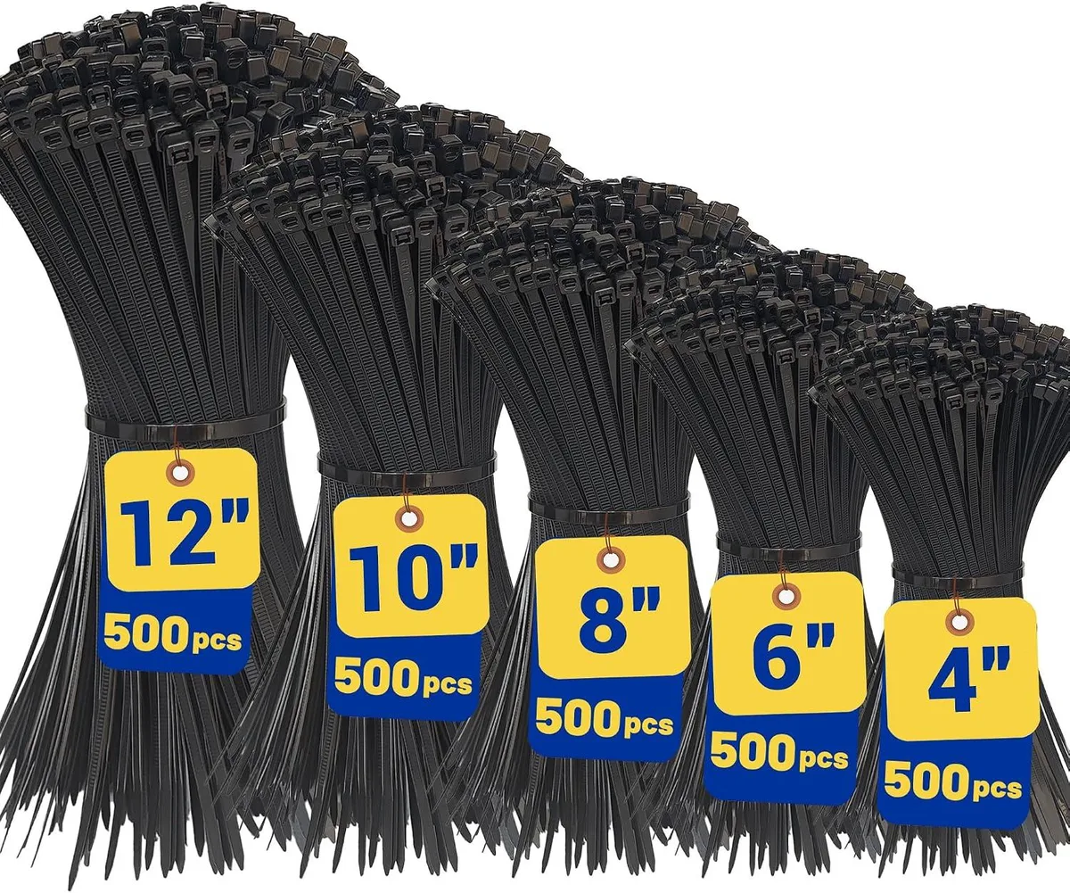 Ennovor Ennovor 2500PCS Assorted Zip Ties 4-12 Inch Black Nylon PA66 — product photo
