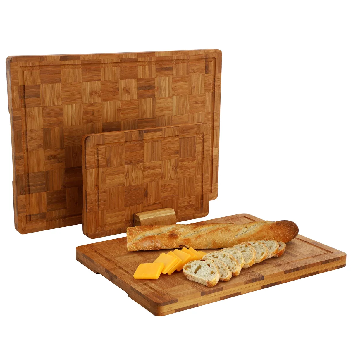 MegaChef MegaChef 3 Piece Bamboo Checkered Cutting Board Set with Storage Holder — product photo