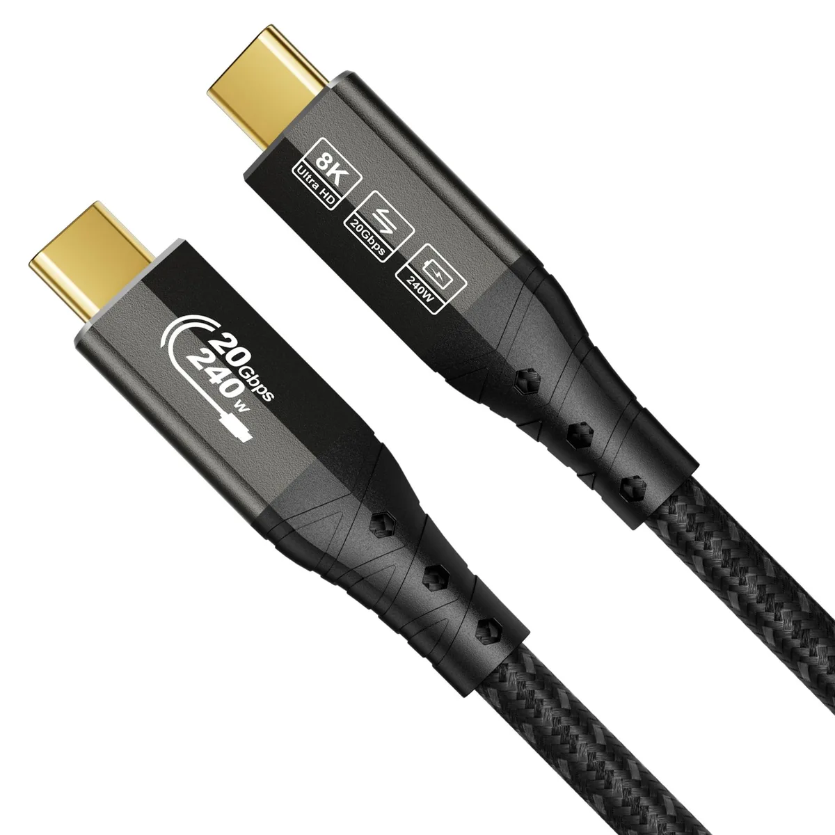 Short braided USB-C to USB-C cable with aluminium plugs, .5 metre