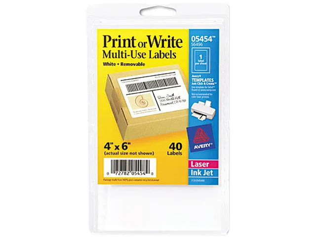 White rectangular removable labels in a 40-count pack