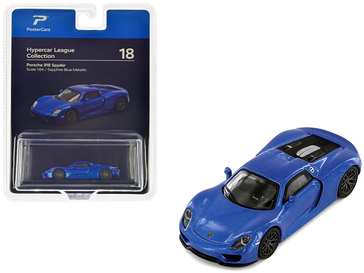 PosterCars PosterCars Porsche 918 Spyder Sapphire Blue Metallic 1/64 Diecast hobby collectible — product photo