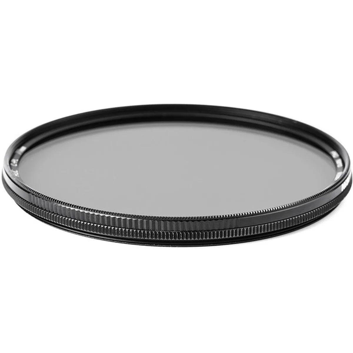 Thin 49mm circular polarizer filter with black rim and clear glass