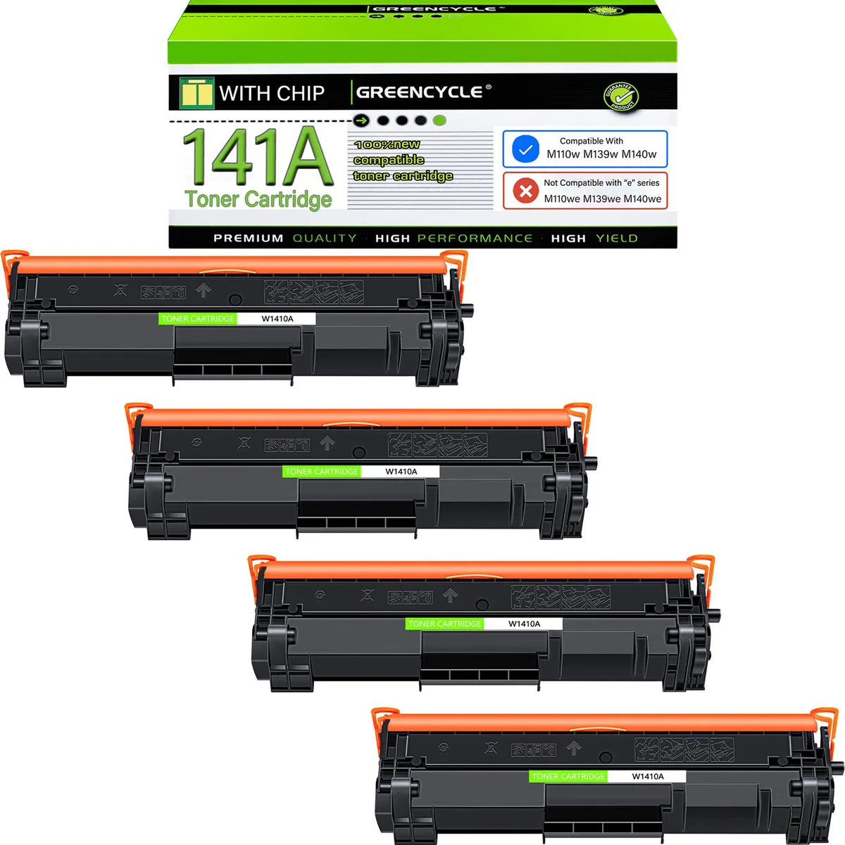 GREENCYCLE GREENCYCLE 141A W1410A Black Toner Cartridge 4 Pack — product photo