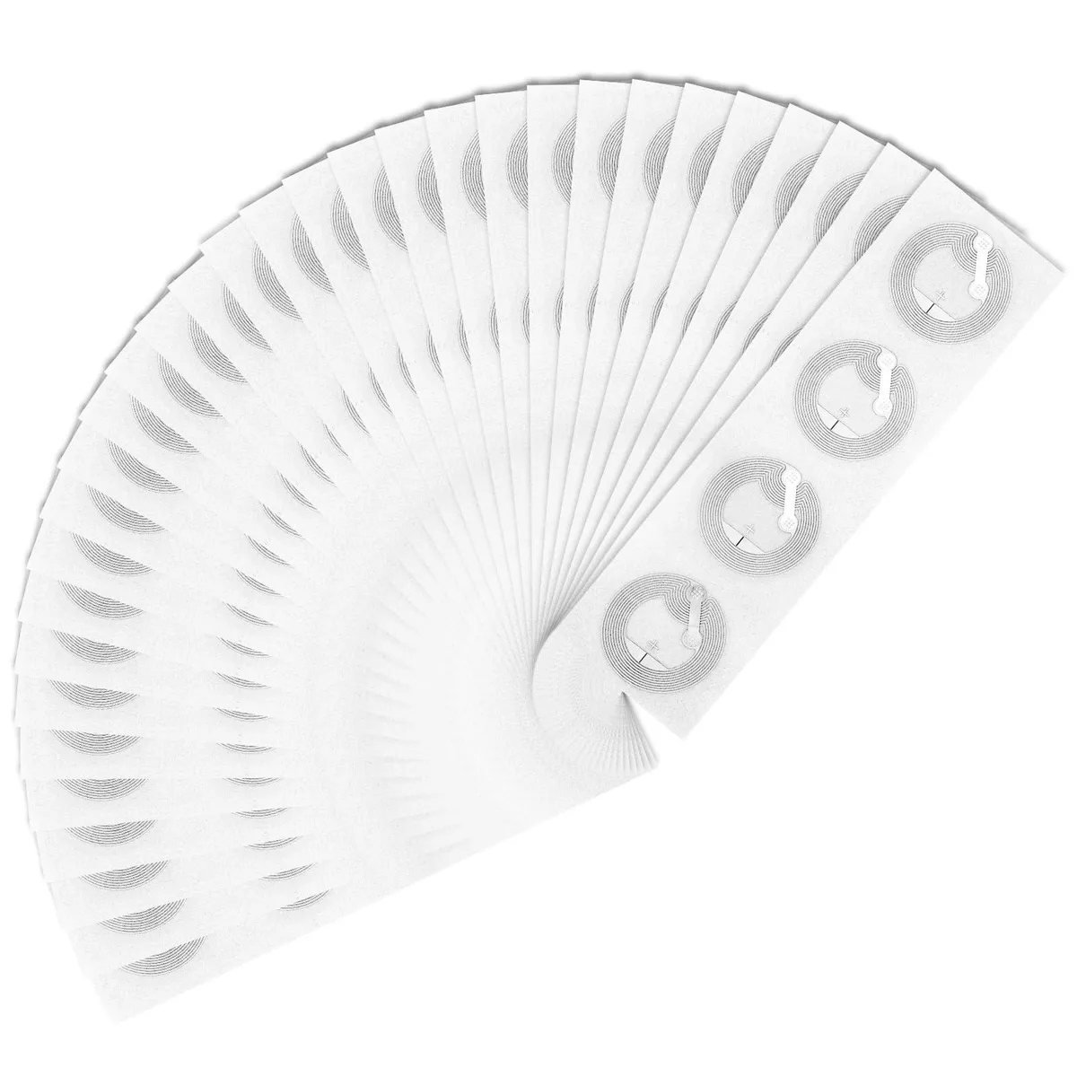 Sheet of 200 white PET NFC stickers, each 2.1 by 1.1 cm