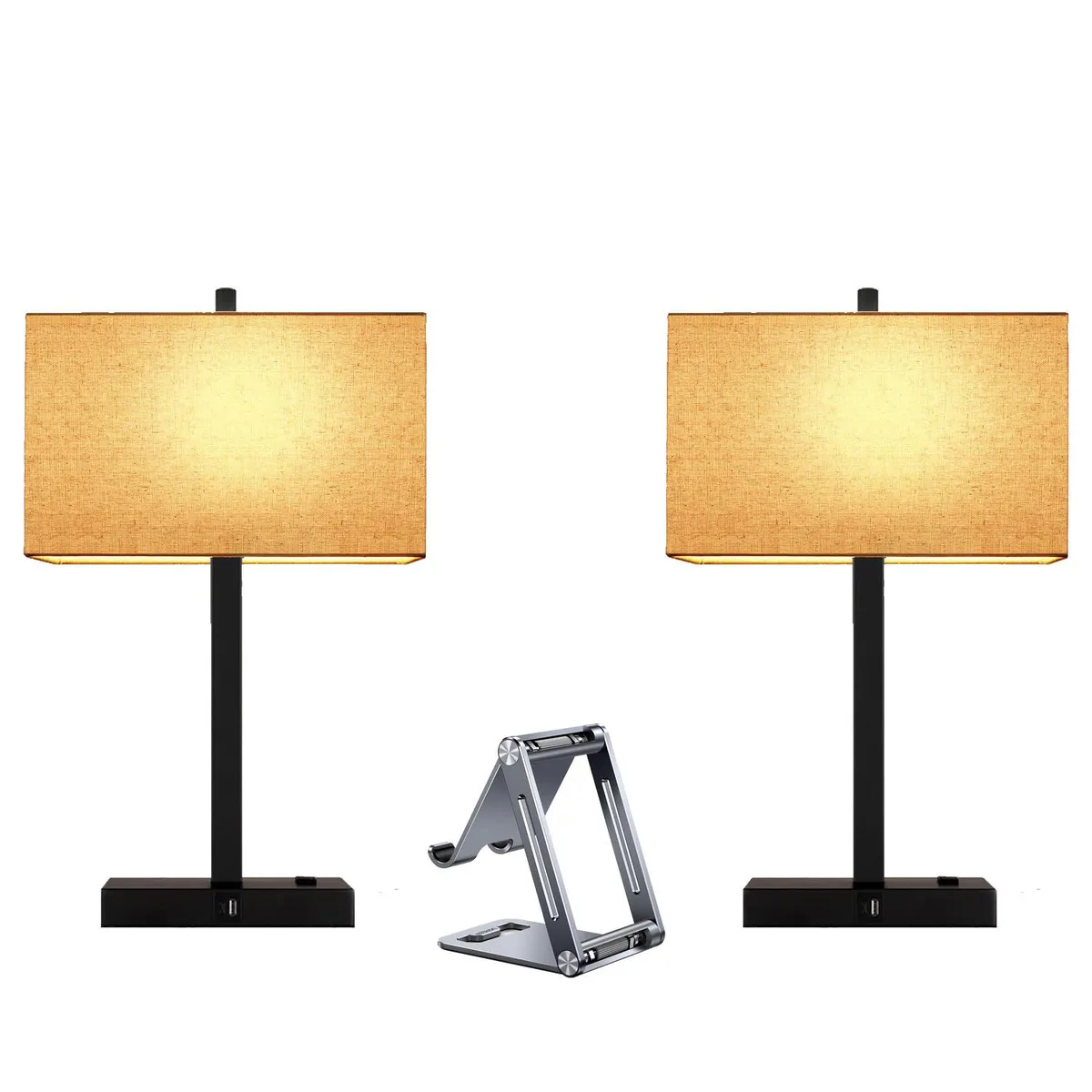 Wenger Wenger EYTL-26 21-inch touch table lamp with USB A+C and AC outlet, cream shade — product photo