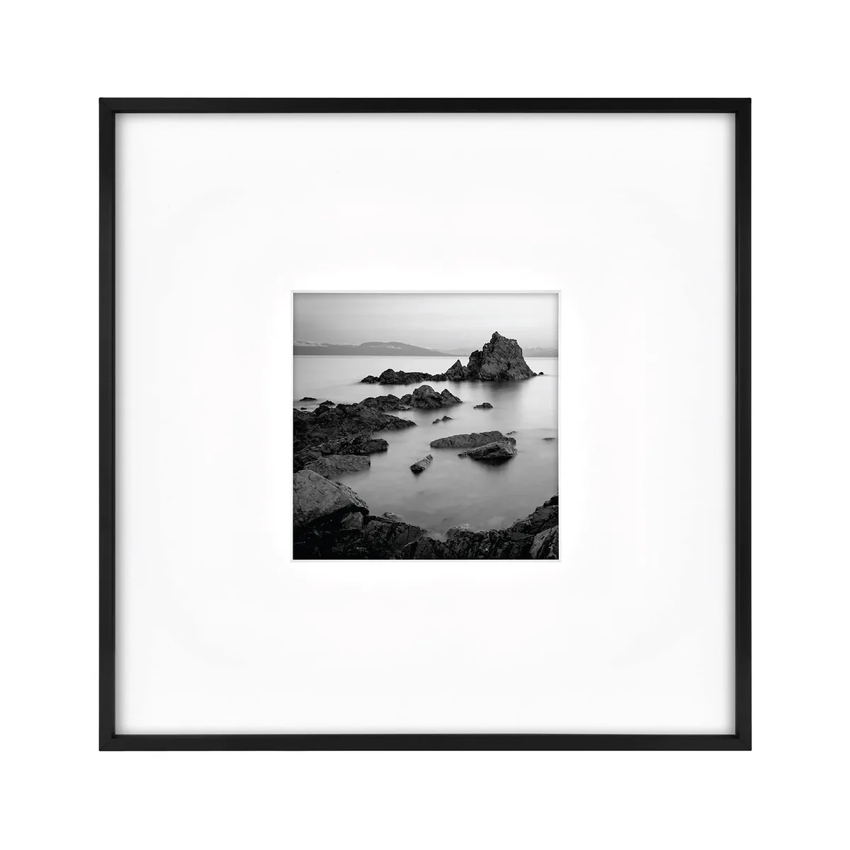 Black aluminium picture frame 18.4 inches square with white 8x8 matte