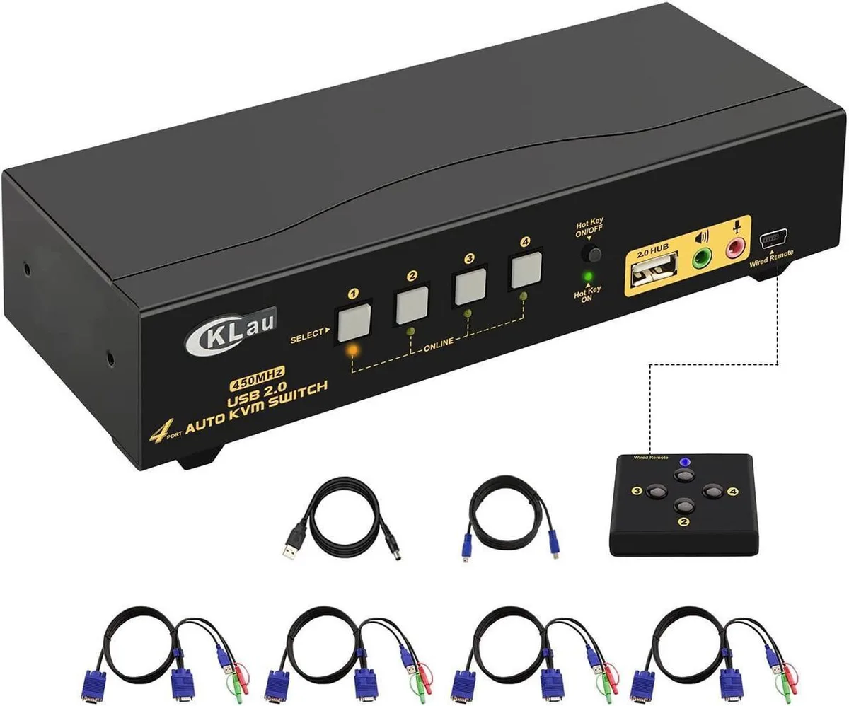 Vszerda Vszerda 4-Port 450MHz USB VGA KVM Switch with Audio — product photo