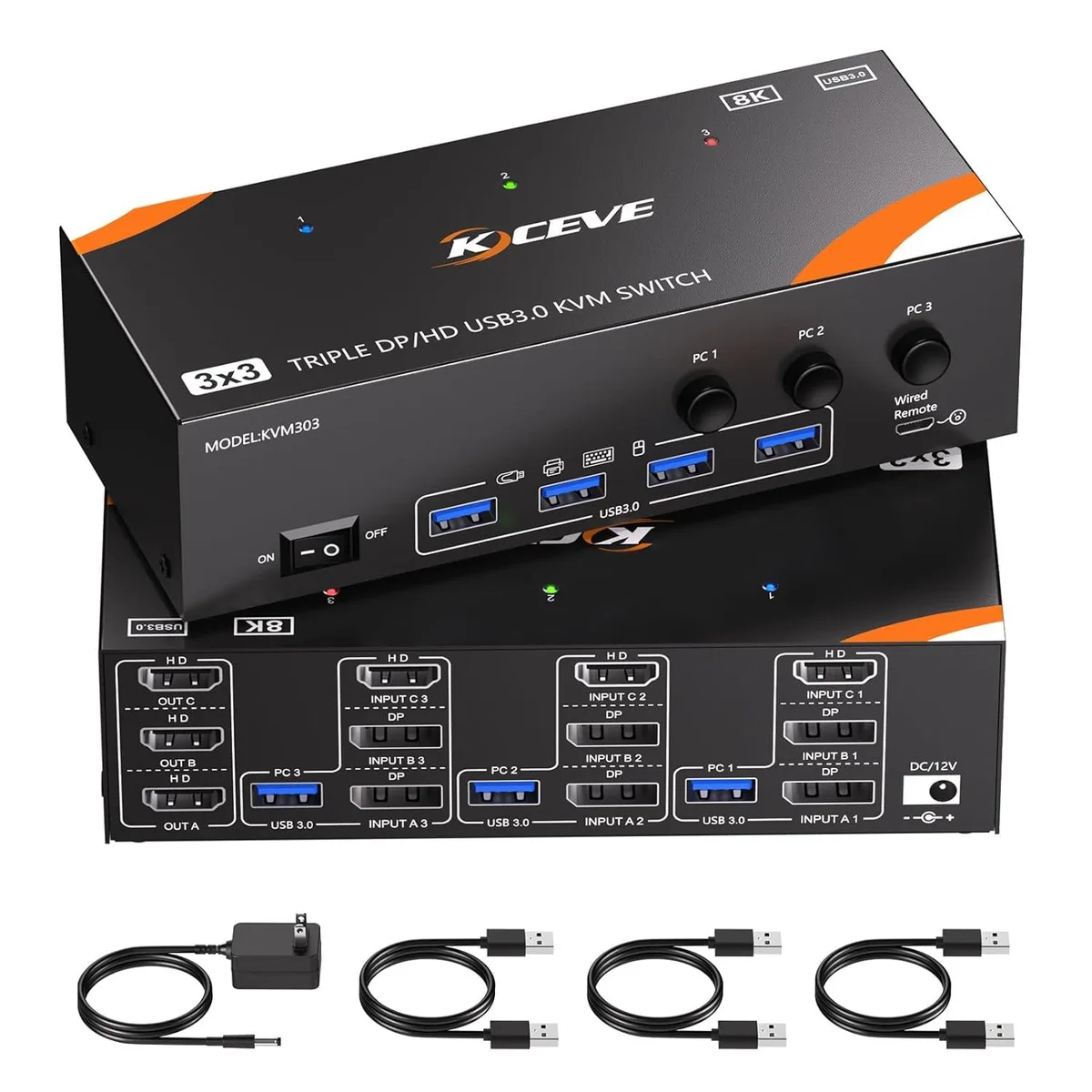 SMA SMA 303 KVM Switch 3 Computer 3 Monitor 8K@60Hz/4K@120Hz HDMI+2DP — product photo