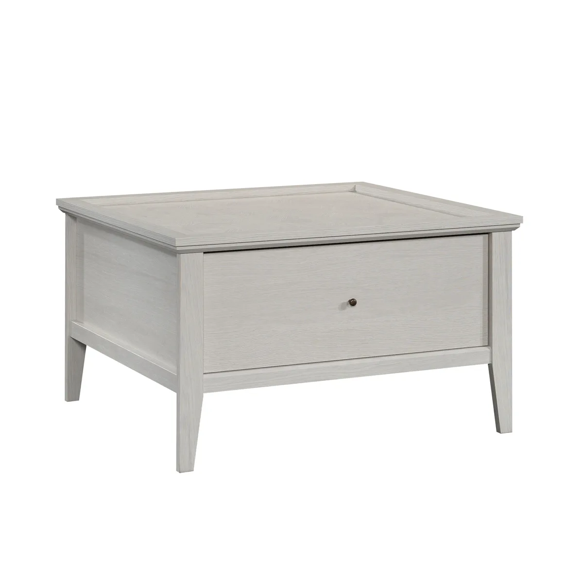 Light grey rectangular coffee table with hexagon-patterned top and front drawer
