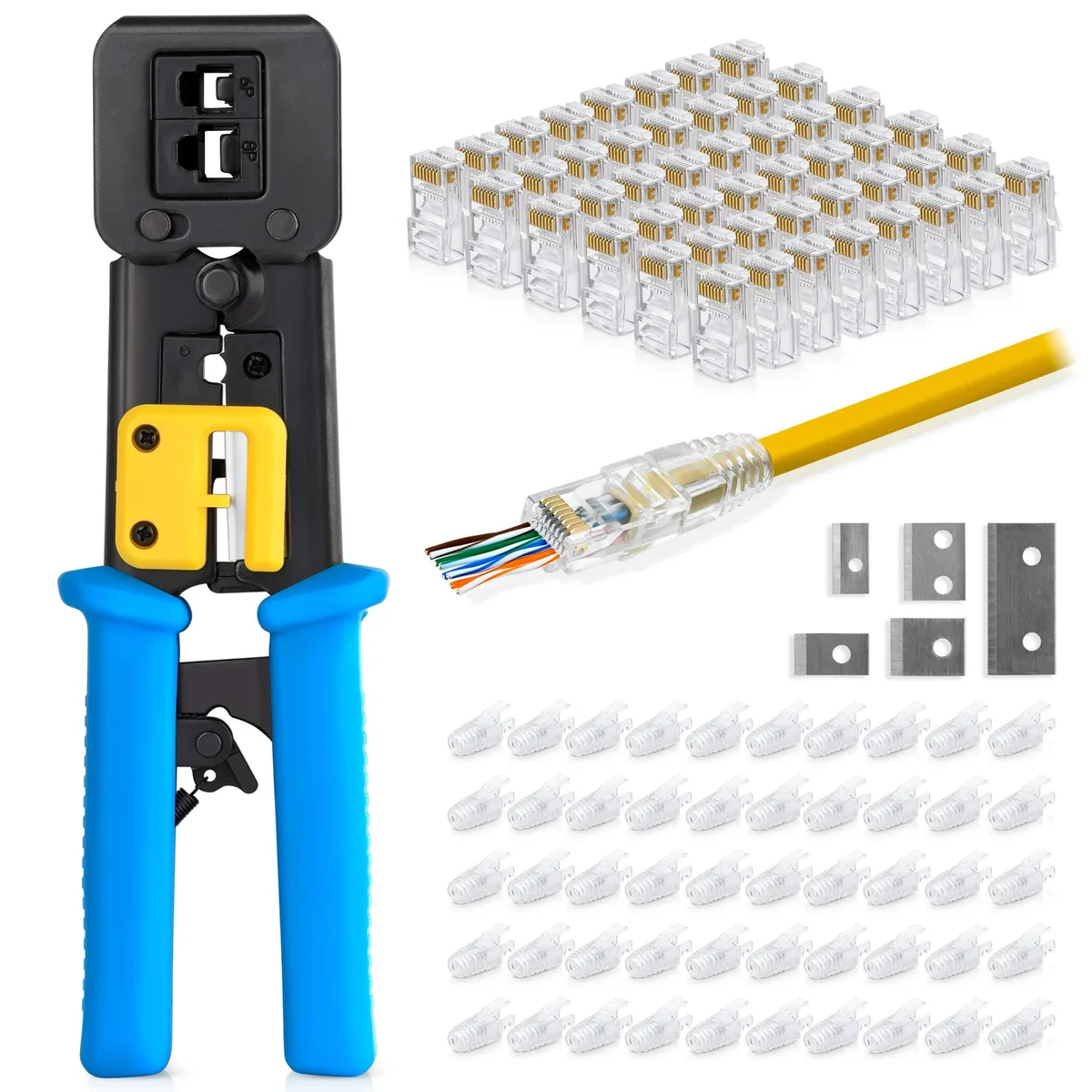 Wire Cap Connectors 50 Cat6 Pass Through Connectors 50 Strain Relief Boots — product photo