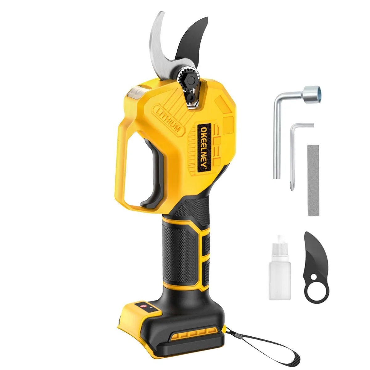 Twelve yellow and black pruning shears with silver blades in a pack