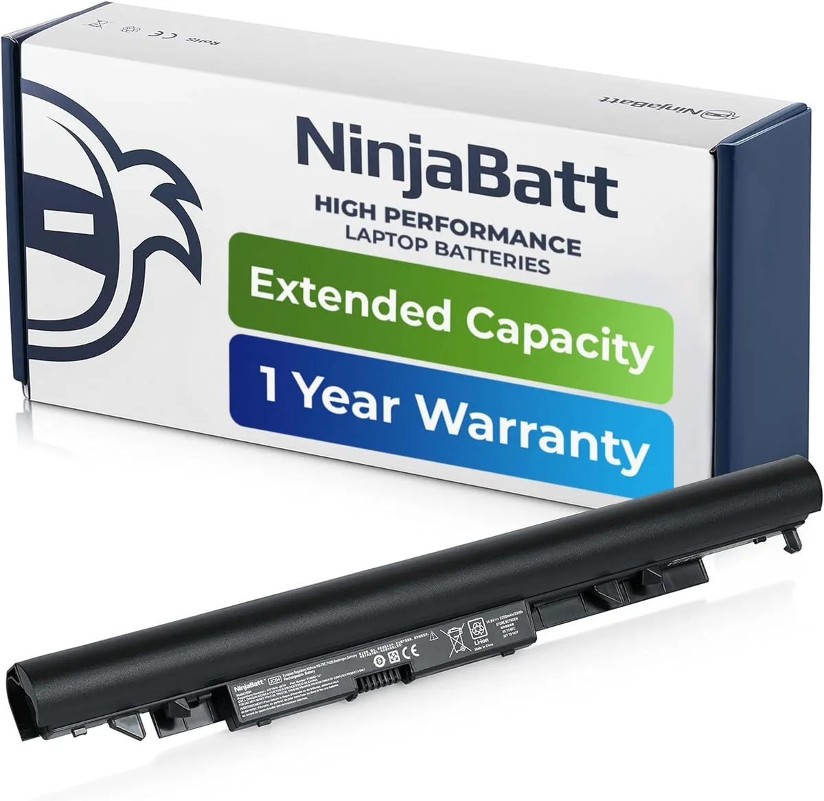 Rectangular black laptop battery pack with four cells visible