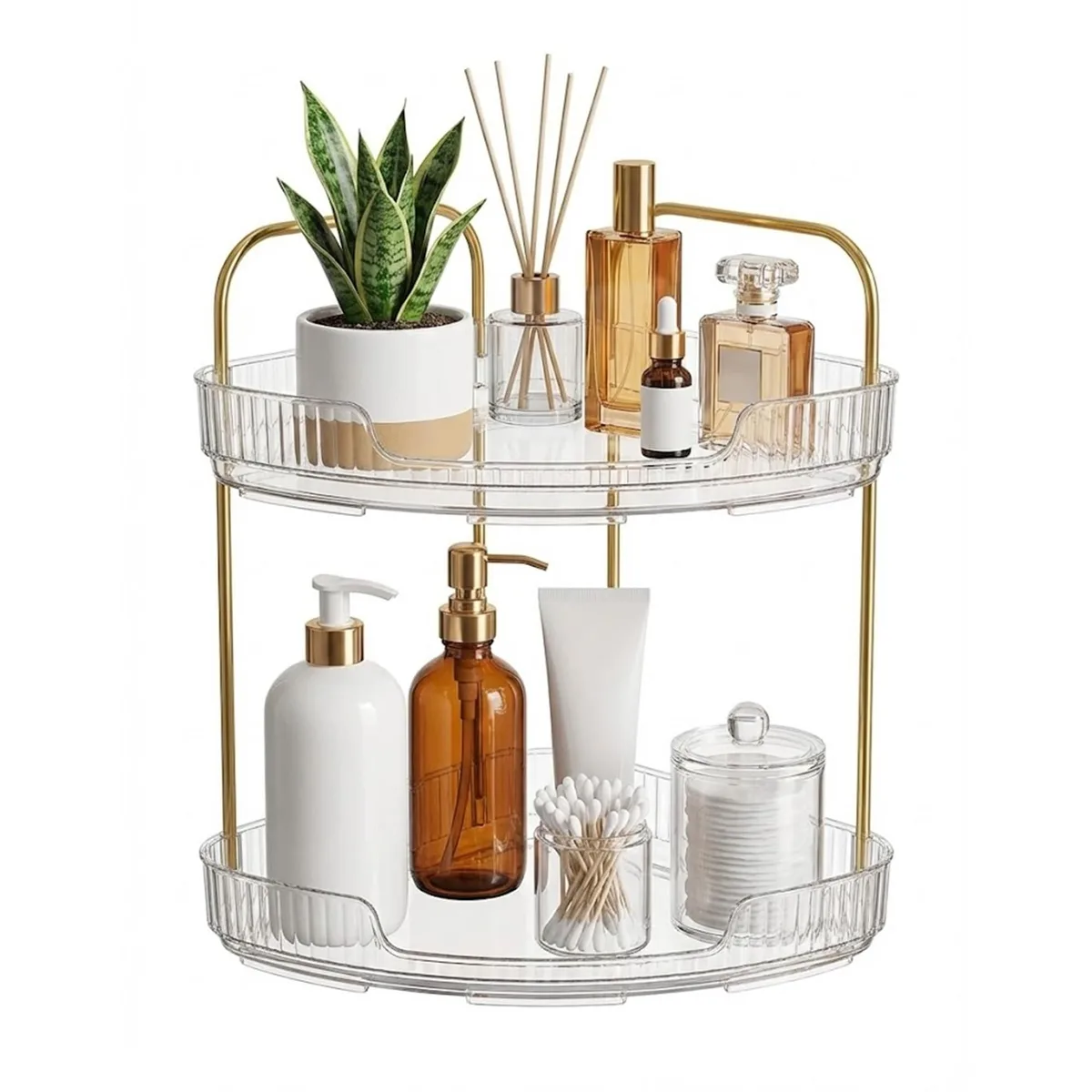 DECOTIER Bath Storage 2-Tier Acrylic Corner Organizer 9" x 9" x 11 — product photo